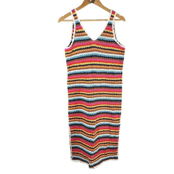 Marine Layer Viv Crochet Multi Stripe Casual Beach Midi Dress Boho Medium - Picture 2 of 13
